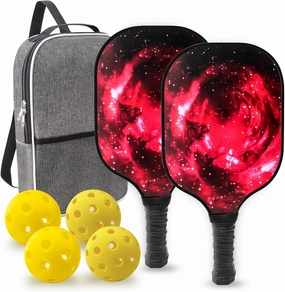 2 Paddles Set Lightweight Rackets with 4 Balls, 1 Sports Carry Bag, Fiberglass Surface Paddles Set Gifts for Men Women Indoor Outdoor
