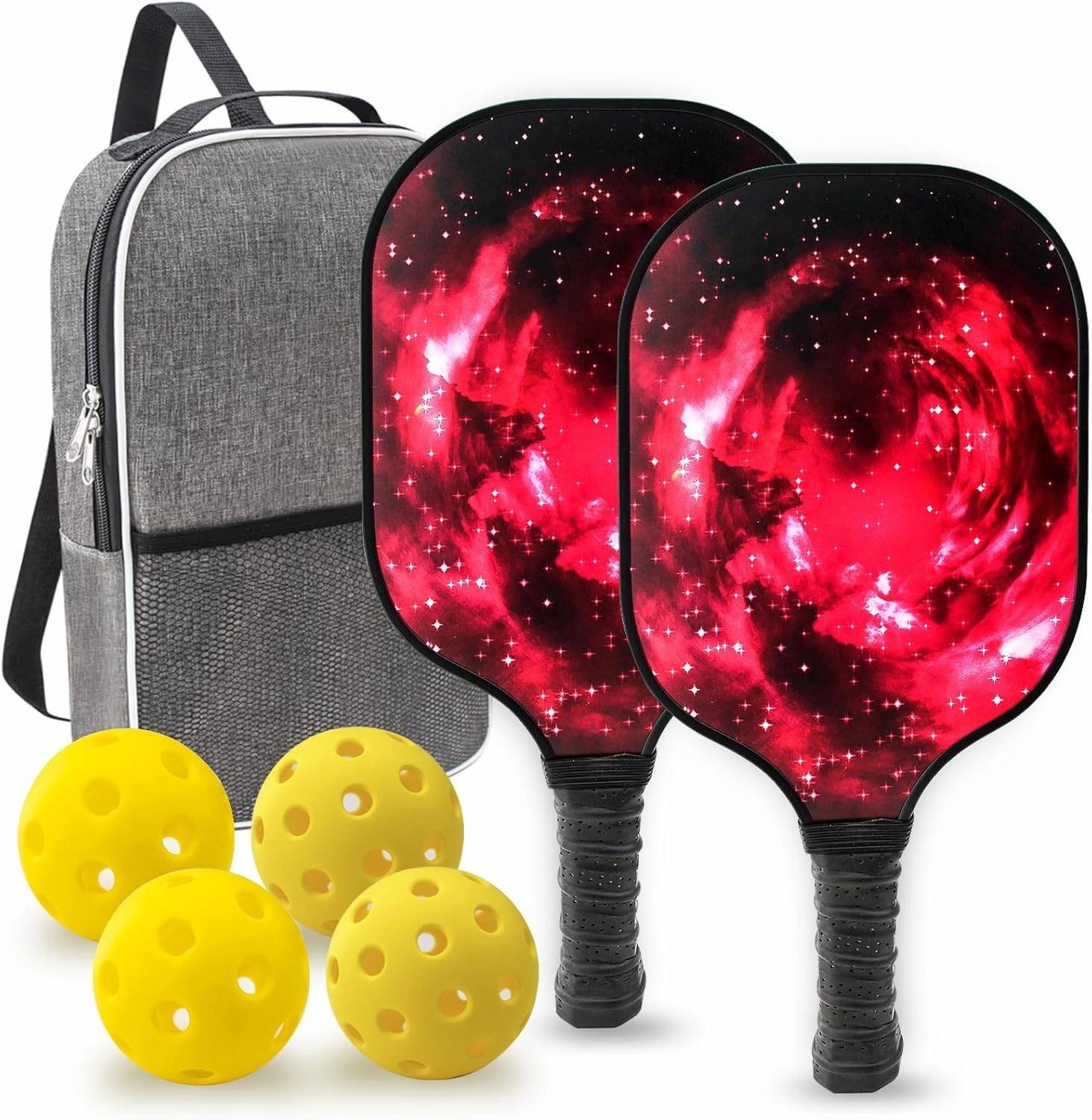 2 Paddles Set Lightweight Rackets with 4 Balls, 1 Sports Carry Bag, Fiberglass Surface Paddles Set Gifts for Men Women Indoor Outdoor