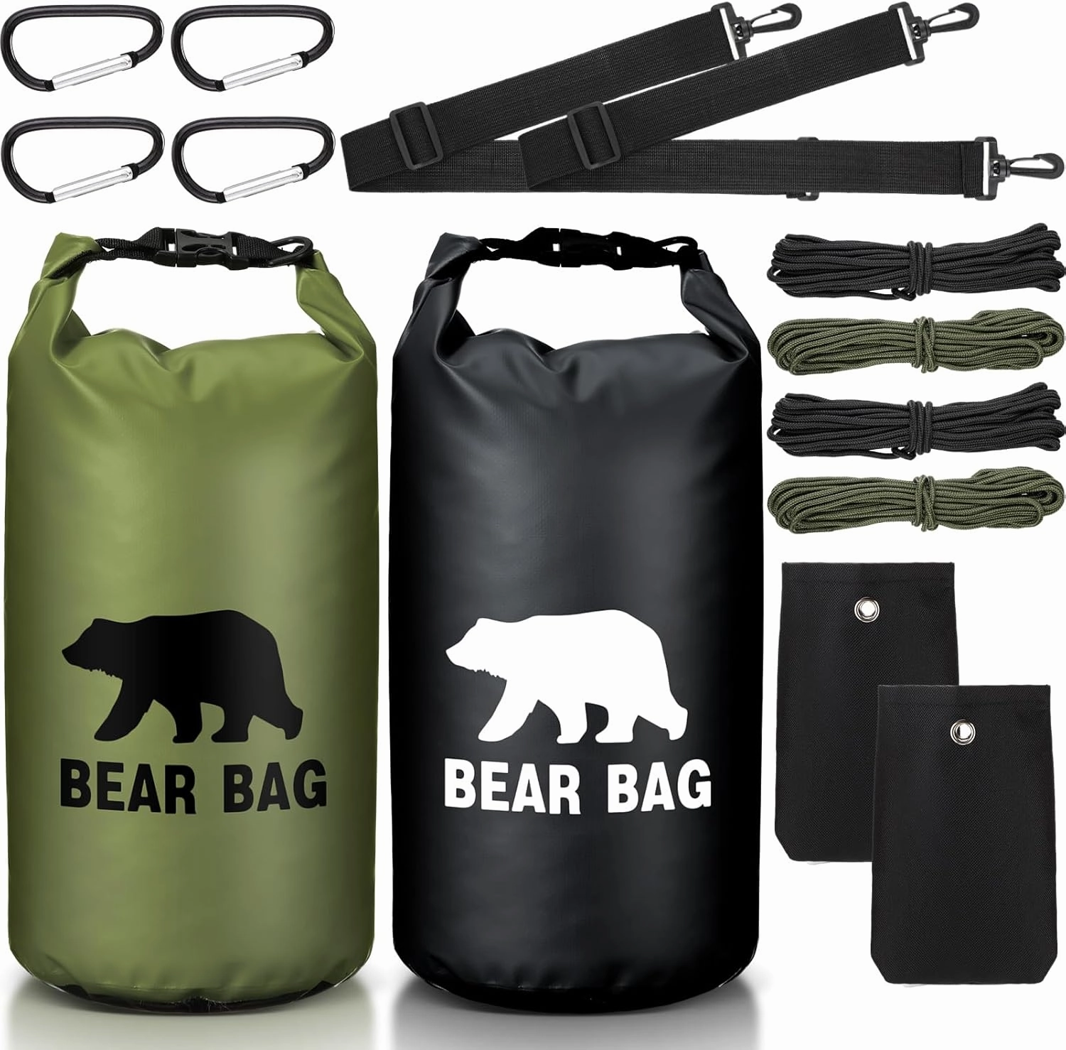 2 Sets Bear Food Bag for Camping Ultralight Food Bag Hanging System Includes 2 Pcs 10 L Waterproof Bear Bag Pulley System and 4 Pcs Nylon Ropes 4 Pcs Clips 2 Pcs Rock Pouch