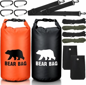 2 Sets Bear Food Bag for Camping Ultralight Food Bag Hanging System Includes 2 Pcs 10 L Waterproof Bear Bag Pulley System and 4 Pcs Nylon Ropes 4 Pcs Clips 2 Pcs Rock Pouch