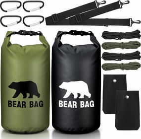 2 Sets Bear Food Bag for Camping Ultralight Food Bag Hanging System Includes 2 Pcs 10 L Waterproof Bear Bag Pulley System and 4 Pcs Nylon Ropes 4 Pcs Clips 2 Pcs Rock Pouch