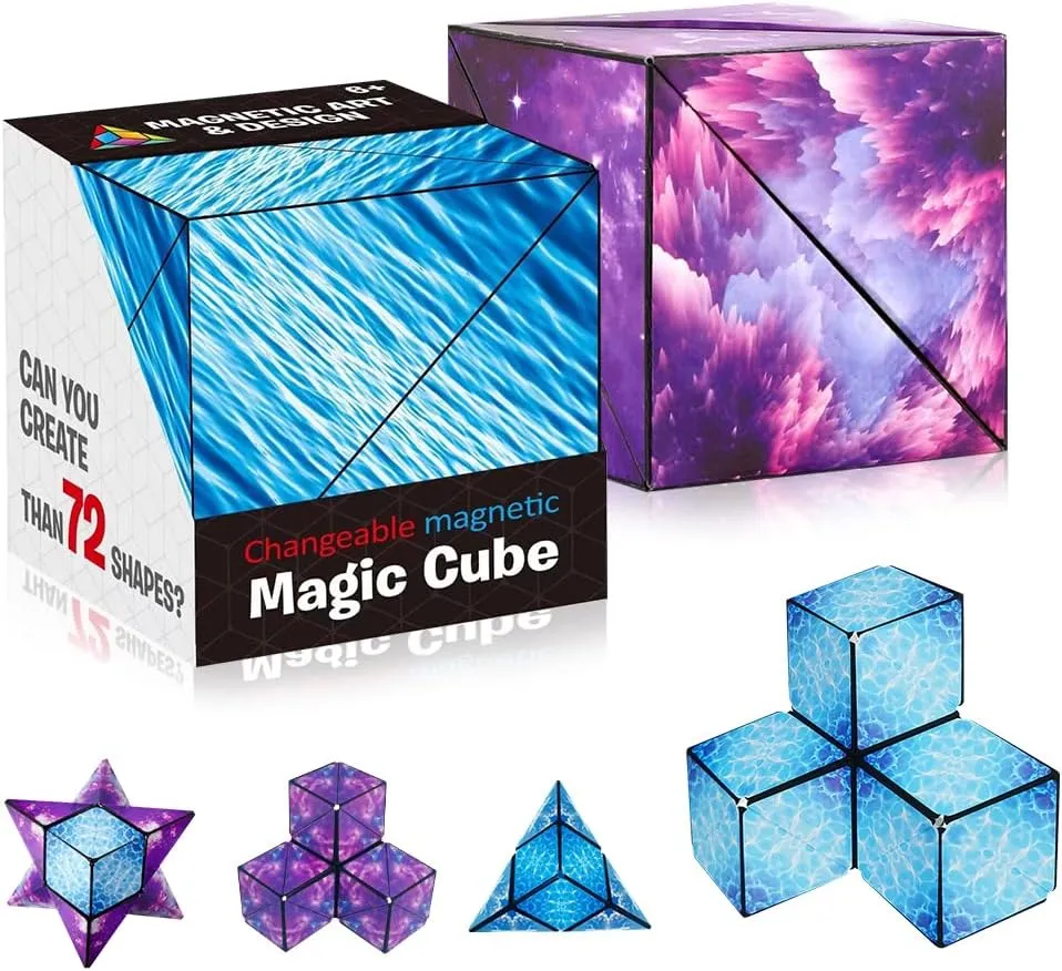2Pcs Transformable Infinity Cube, Magnetic Magic Cube, Stress Relief Toy, 3D Puzzle Cube, Toy for 7-8-9-10-11 Years Boy