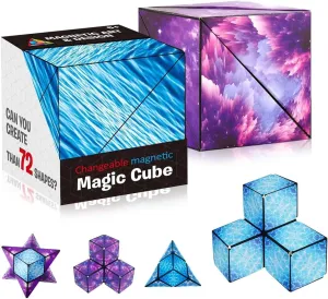 2Pcs Transformable Infinity Cube, Magnetic Magic Cube, Stress Relief Toy, 3D Puzzle Cube, Toy for 7-8-9-10-11 Years Boy