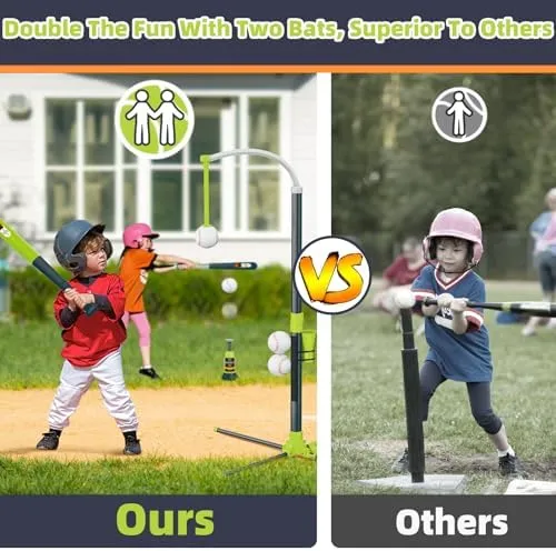 3-in-1 T Ball Set for Kids, Adjustable Height Hanging Baseball Batting Tee Set with 2 Bats, Teeball Hitting Stand, Ball Launcher for Toddlers, Sport Toys Outdoor/Indoor for Boys Girls