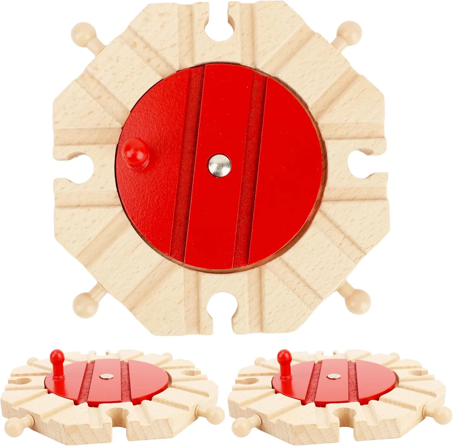 3 Pack Wooden Train Track Turntables Wood Train Track Expansion Packs Wood Switching Train Track Accessories Compatible with Major Railway Set