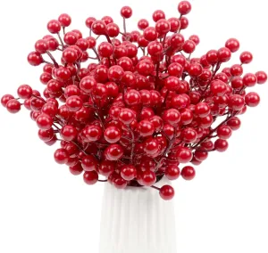 30 Pack Red Berry Stems, Artificial Holly Berries for Christmas Tree Picks Decorations Flower Wreath DIY Crafts Holiday and Home Decor