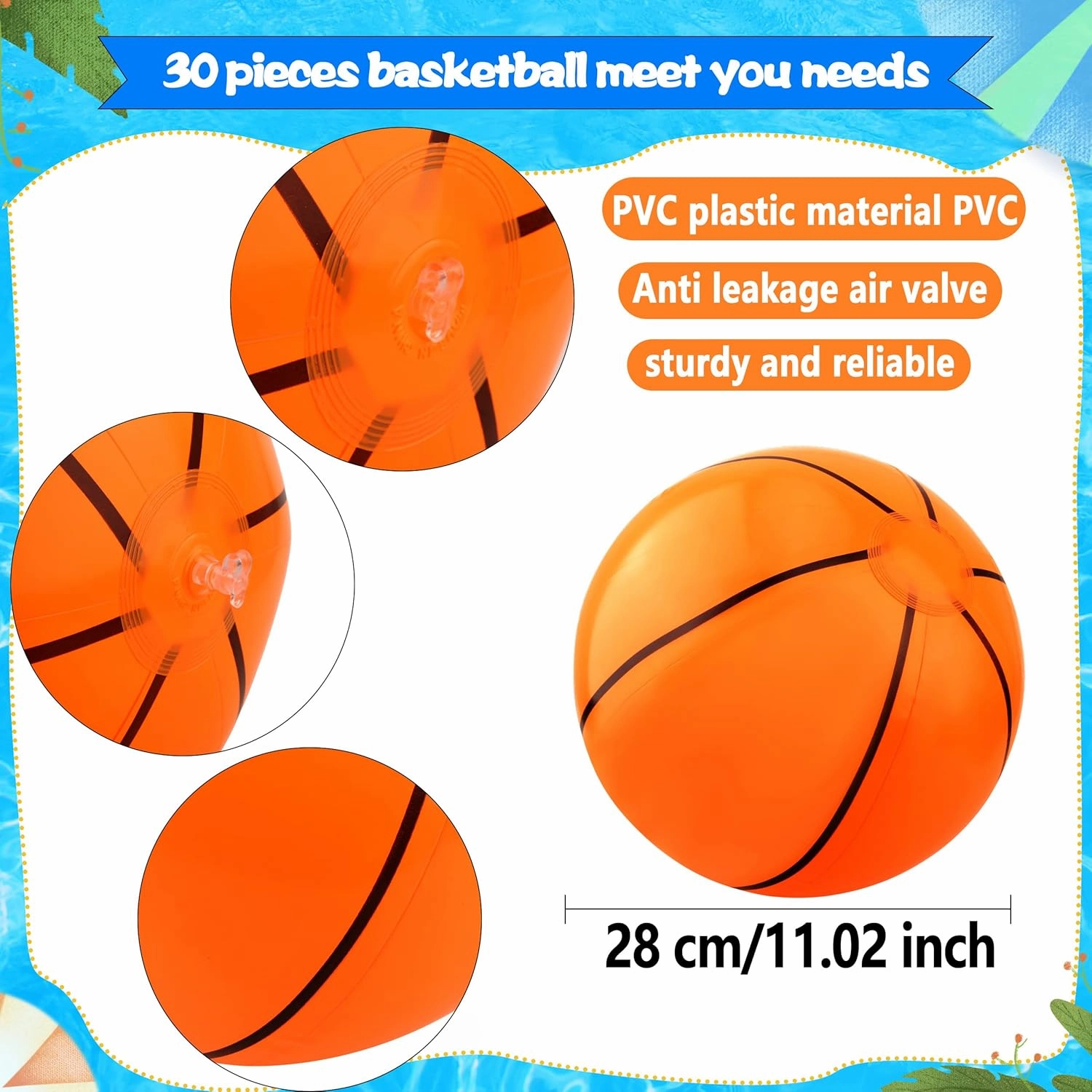 30 Pack 16 Inch Inflatable Soccer Ball Inflatable Basketball Blow Up Basketball Soccer Beach Balls for Sport Party Summer Pool Beach Activities