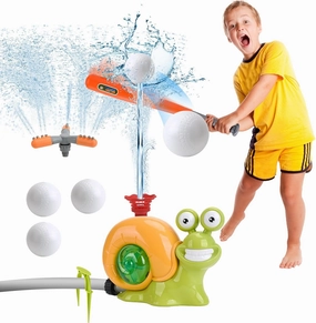 360° Rotating Snail Outdoor Water Sprinklers Baseball Toy for 3-8 Year Old Kids & Toddlers - Dual - Function Backyard Tee Ball Games Set, Summer Splashing Fun Gift for Boys & Girls