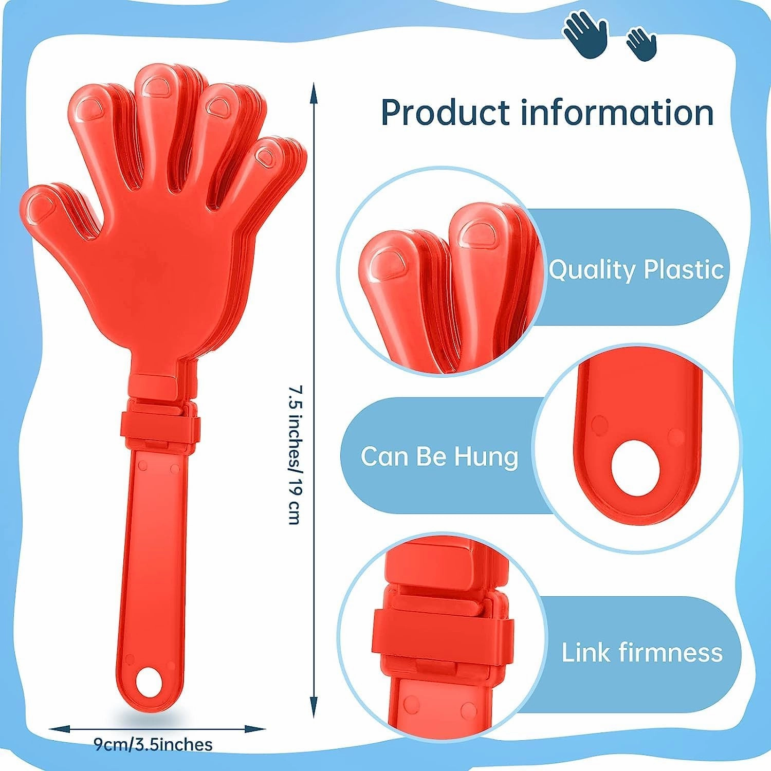 36 Pcs Coral Red Hand Clappers 7.5 Inch Clappers Noisemakers Noise Makers Party Favors Plastic Party Clapper for Sporting Events Cheers Ball Dance Basketball Football Noisemakers（Coral Red）