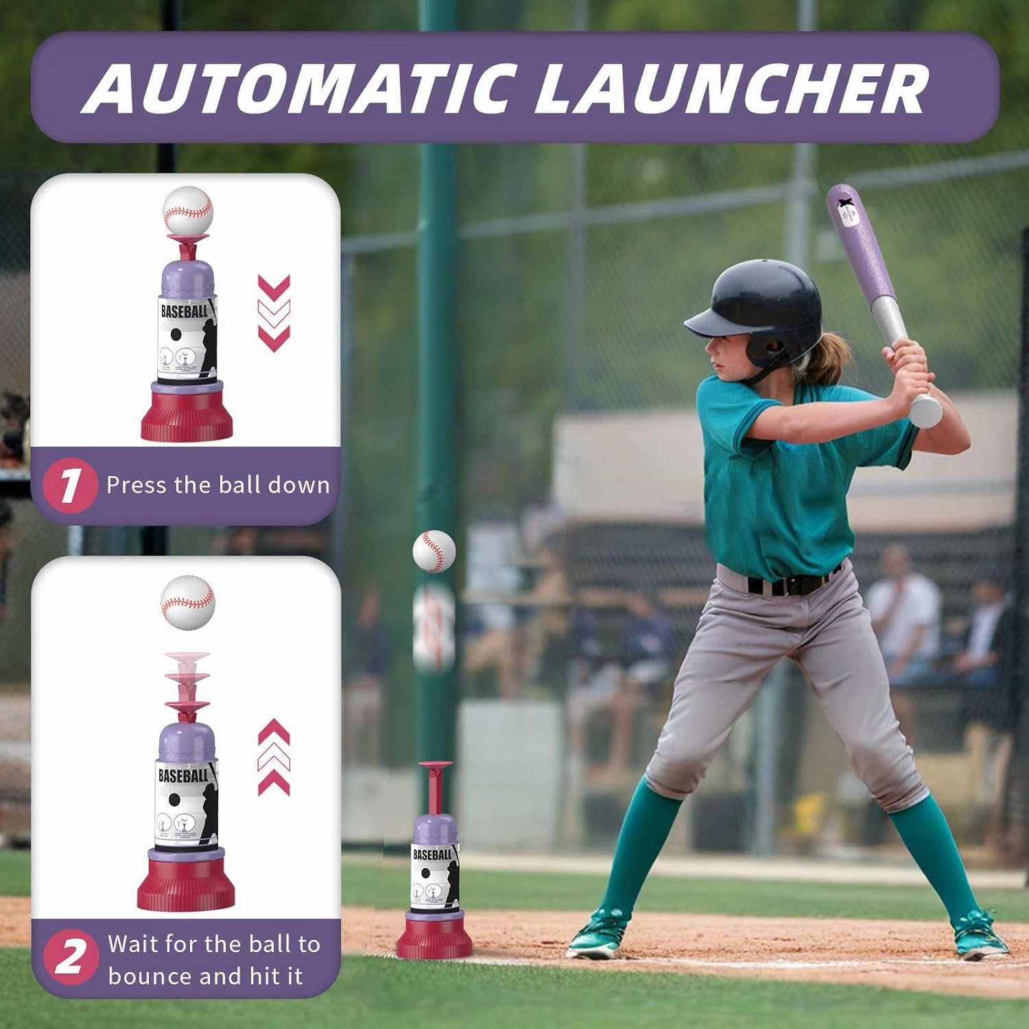 3-in-1 T Ball Set - Adjustable Height, Hanging Tee Ball Set with Automatic Pitching Machine/6 Balls/Retractable Bat, TBall Stand Suit for Outdoor, Sport Toys Gifts for Kids Girls Age 3 