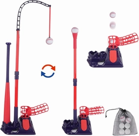 3-in-1 Tee Ball Set for Kids, Baseball Tee Set with Pitching Machine/Adjustable Batting Tee/Retractable Baseball Bat/6 Balls, Outdoor Toy Gifts for 3-12 Year Old Boys Girls, Blue, Medium
