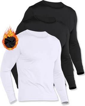 3 Pack Long Sleeve Thermal Shirts for Men Fleece Lined Soft Underwear Cold Weather Warm Base Layer Winter Pajama Tops