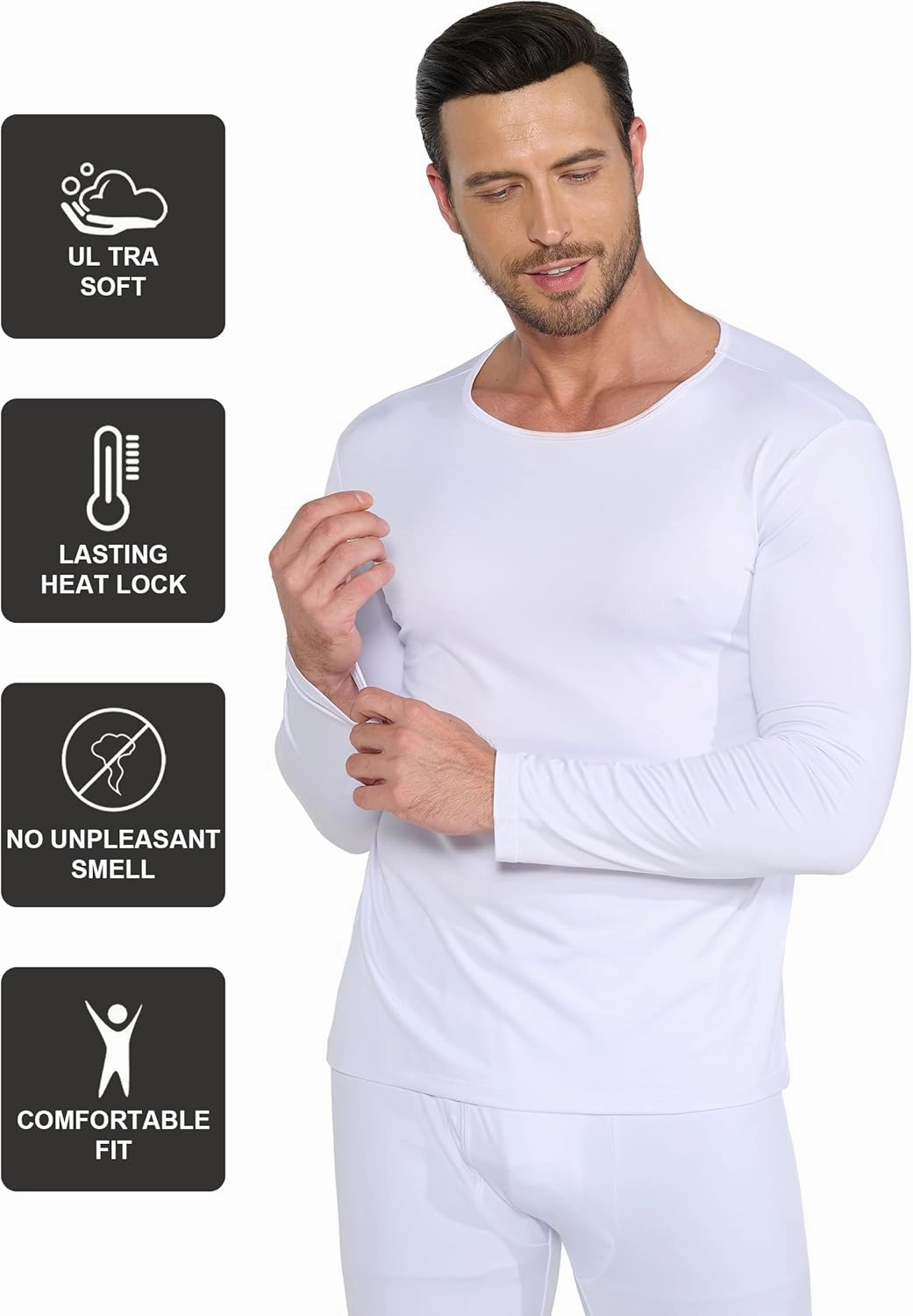 3 Pack Long Sleeve Thermal Shirts for Men Fleece Lined Soft Underwear Cold Weather Warm Base Layer Winter Pajama Tops