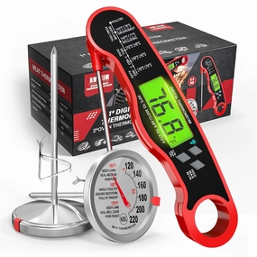 3 Pack Meat Thermometer for Cooking - 1 Pack Instant Read Digital Food Thermometer ＆ 2 Pack 2.5-in Extra-Large Dial Stainless Steel Kitchen Oven Meat Thermometers (Safe Leave in Oven)