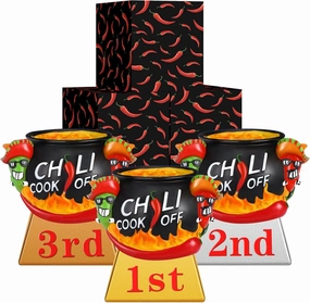 3 Pcs Chili Cook off Trophies Chili Cook off Prizes 1st 2nd 3rd Place Medals 4" Cooking Competition Trophy Awards Pepper Salsa Trophy with Base for Cooking Events Party Decorations Supplies Gifts