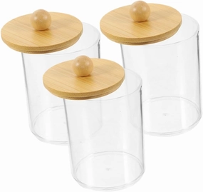 3Pcs Transparent Cotton Pad Holder Dispenser Small Bathroom Organization Jar for Cotton Swabs and Makeup Storage Lightweight and Compact Design for Easy Use