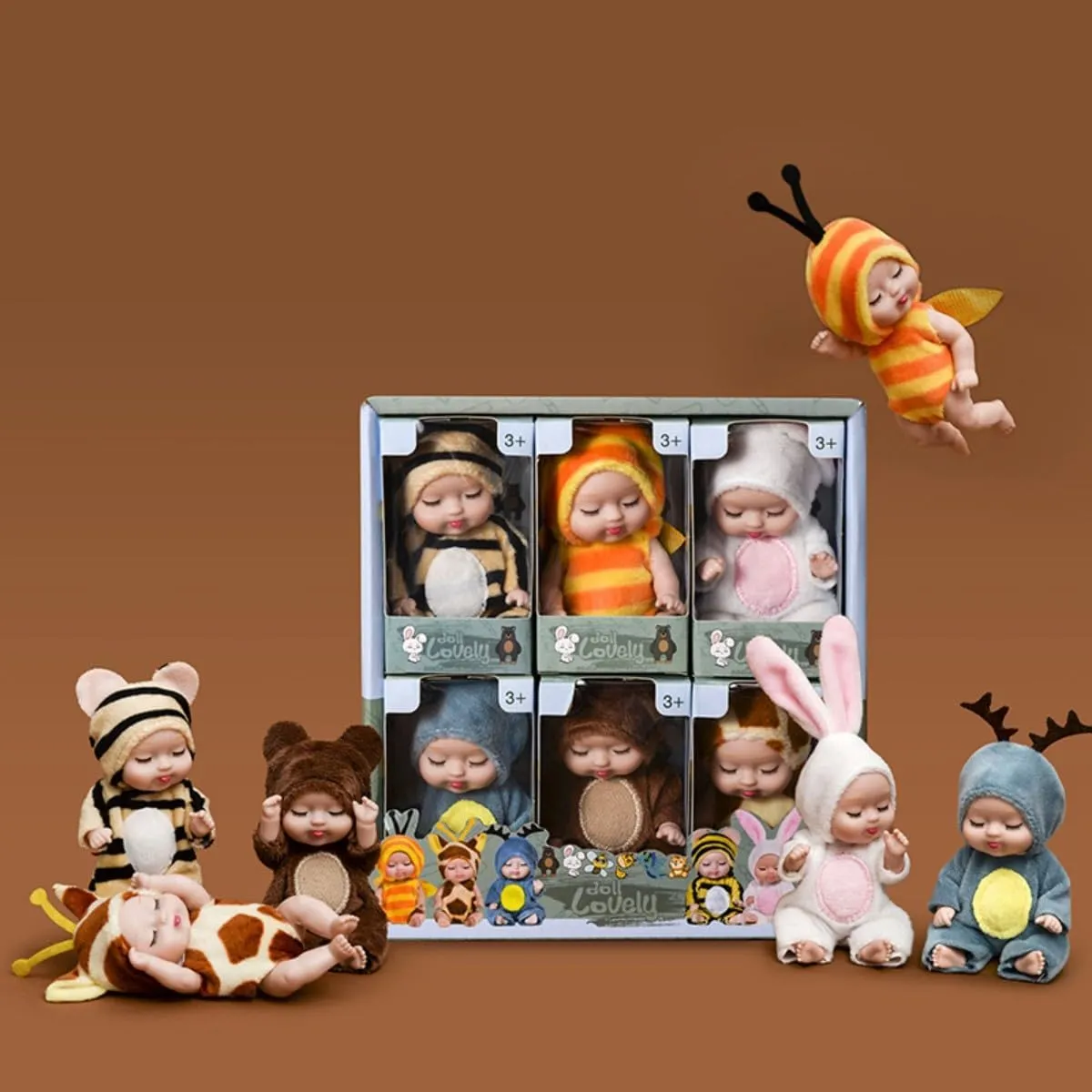 4 Inch Mini Baby Dolls 6pcs Set Realistic Baby Dolls Toys with Cute Handmade Doll Clothes for Suitability Kids 3 and up (Cute)