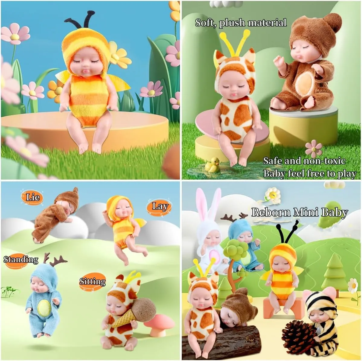 4 Inch Mini Baby Dolls 6pcs Set Realistic Baby Dolls Toys with Cute Handmade Doll Clothes for Suitability Kids 3 and up (Cute)