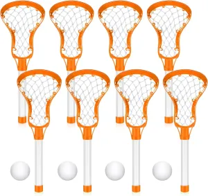 4 Lacrosse Stick and Ball Set, Includes 8 Water Lacrosse Sticks for Pool and 4 Balls Plastic Game Set for Kids Teens Adults Youth Outdoor Beach Sports Summer(Orange)