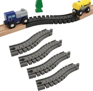 4-Pack - Flexible Train Track Curve Piece for Brio – Bendable Railway Connector Compatible with Brio Train and Wooden Train Set Systems – Custom Layout Accessory for Expanding Wooden Rail