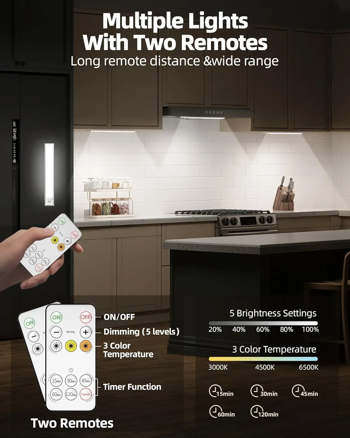 4-Pack Under Cabinet Lighting,LED Rechargeable Motion Sensor Light Indoor Battery Operated,3 Color Temps&Dimmable Closet Lights with Remote,Wireless Under Counter Lights for Kitchen Stairs