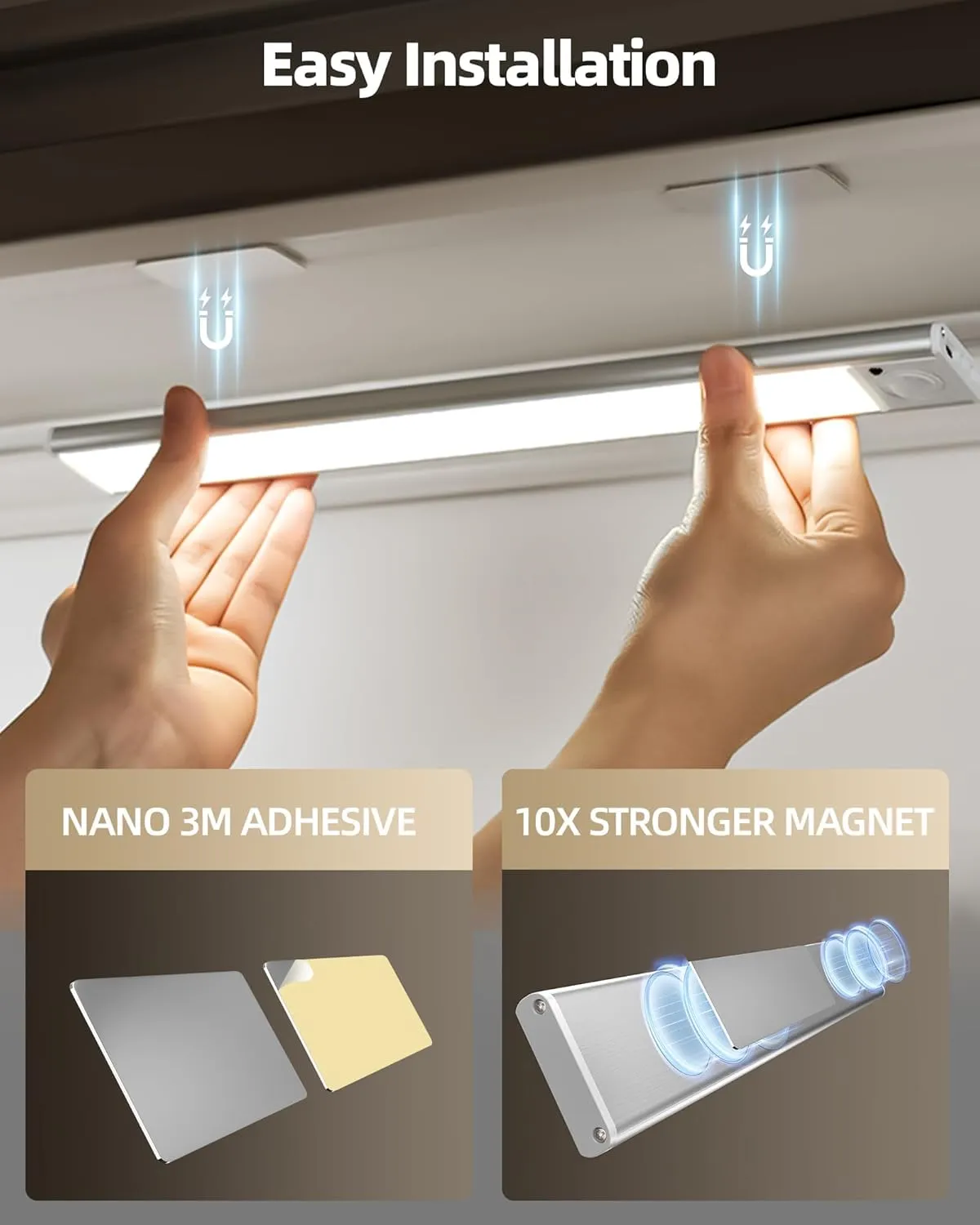 4-Pack Under Cabinet Lighting,LED Rechargeable Motion Sensor Light Indoor Battery Operated,3 Color Temps&Dimmable Closet Lights with Remote,Wireless Under Counter Lights for Kitchen Stairs