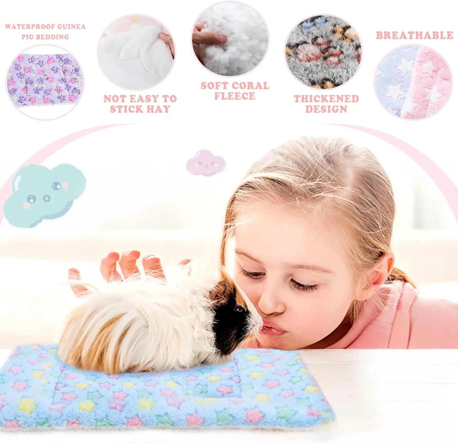 4 Pcs Waterproof Guinea Pig Bedding Winter Guinea Pig Plush Cage Liners Soft Dog Cat Bed Mat Reversible Cozy Animal Pee Pad Hamster Bed Mat Washable for Bunny (A Style, 9.6 * 7.5)