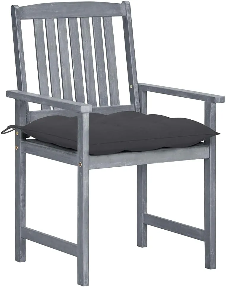 4-Piece Gray Acacia Wood Patio Chairs Set with Cushions, Outdoor Furniture Lounge Chairs for Backyard Poolside Deck Garden Dining