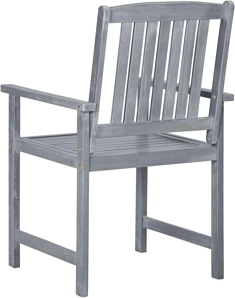 4-Piece Gray Acacia Wood Patio Chairs Set with Cushions, Outdoor Furniture Lounge Chairs for Backyard Poolside Deck Garden Dining