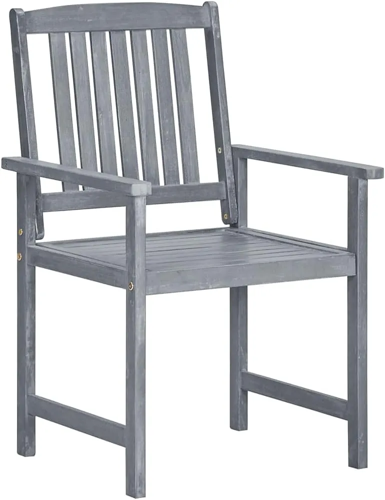 4-Piece Gray Acacia Wood Patio Chairs Set with Cushions, Outdoor Furniture Lounge Chairs for Backyard Poolside Deck Garden Dining