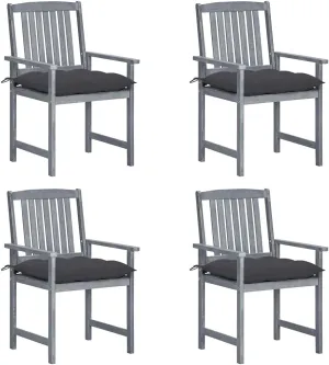 4-Piece Gray Acacia Wood Patio Chairs Set with Cushions, Outdoor Furniture Lounge Chairs for Backyard Poolside Deck Garden Dining