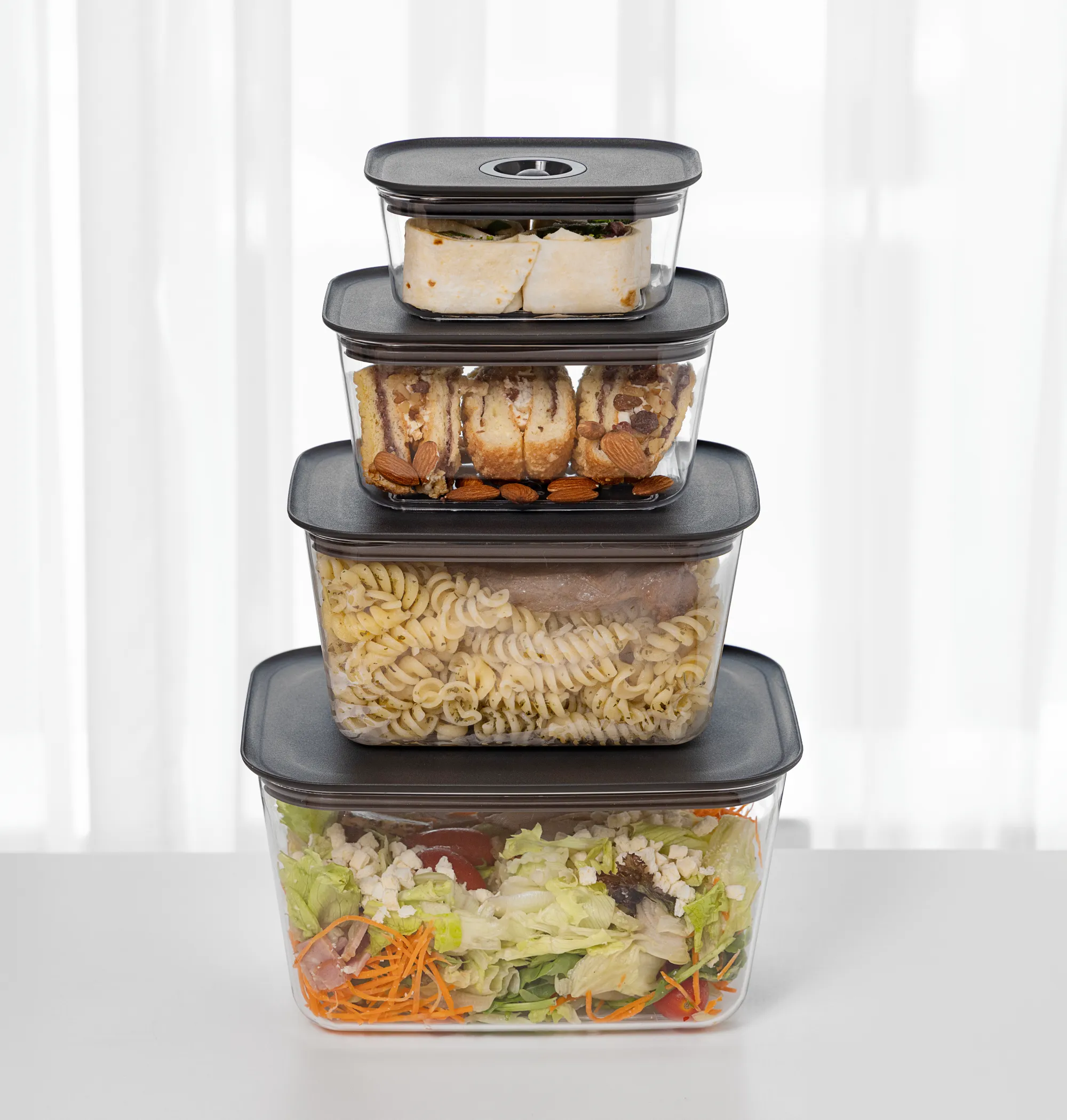 4 Set Air-Valve Pantry Storage Containers, 4 Sizes (360mL,800mL,1450mL,2950mL)