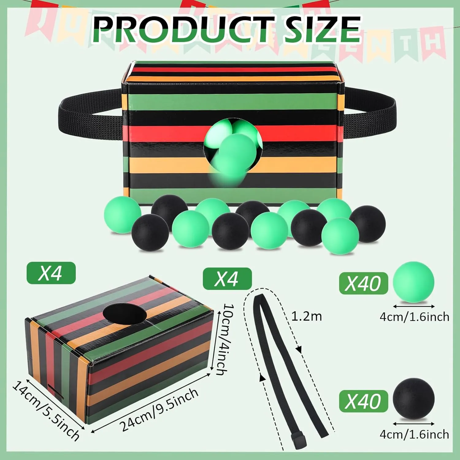 4 Set of Juneteenth Shaking Swing Balls Party Game, 4 Strap Shake Boxes, 80 Balls, Indoor Outdoor Family Games for African American Festivals, Kwanzaa, Holiday Celebrations (Liberty Wave)