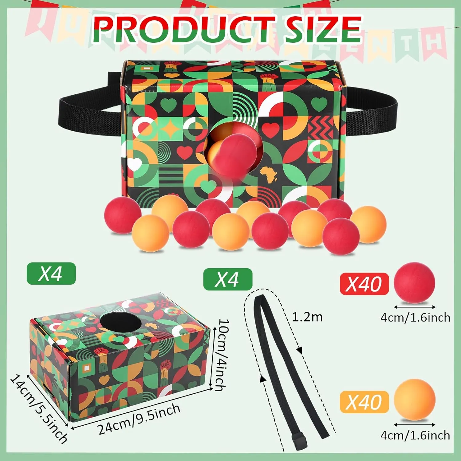 4 Set of Juneteenth Shaking Swing Balls Party Game, 4 Strap Shake Boxes, 80 Balls, Indoor Outdoor Family Games for African American Festivals, Kwanzaa, Holiday Celebrations(Hands of Unity)