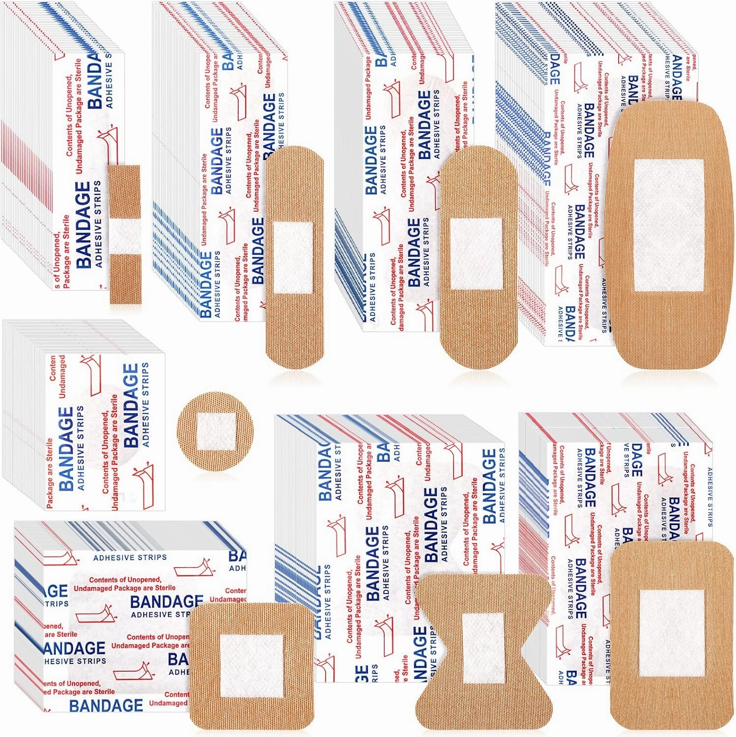 400 Pcs Flexible Fabric Adhesive Bandages Bulk Assorted Breathable Bandages for Finger Wound Family First Aid Skin Wrap(8 Styles)