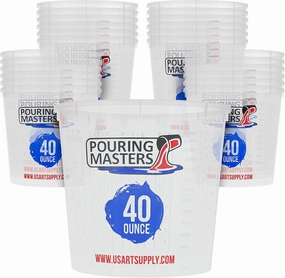 40 Ounce (1200ml) Graduated Plastic Mixing Cups (Box of 24) - Use for Paint, Resin, Epoxy, Art, Kitchen, Cooking, Baking - Measurements in OZ. and ML., 4 Different Measuring Ratios 1:1