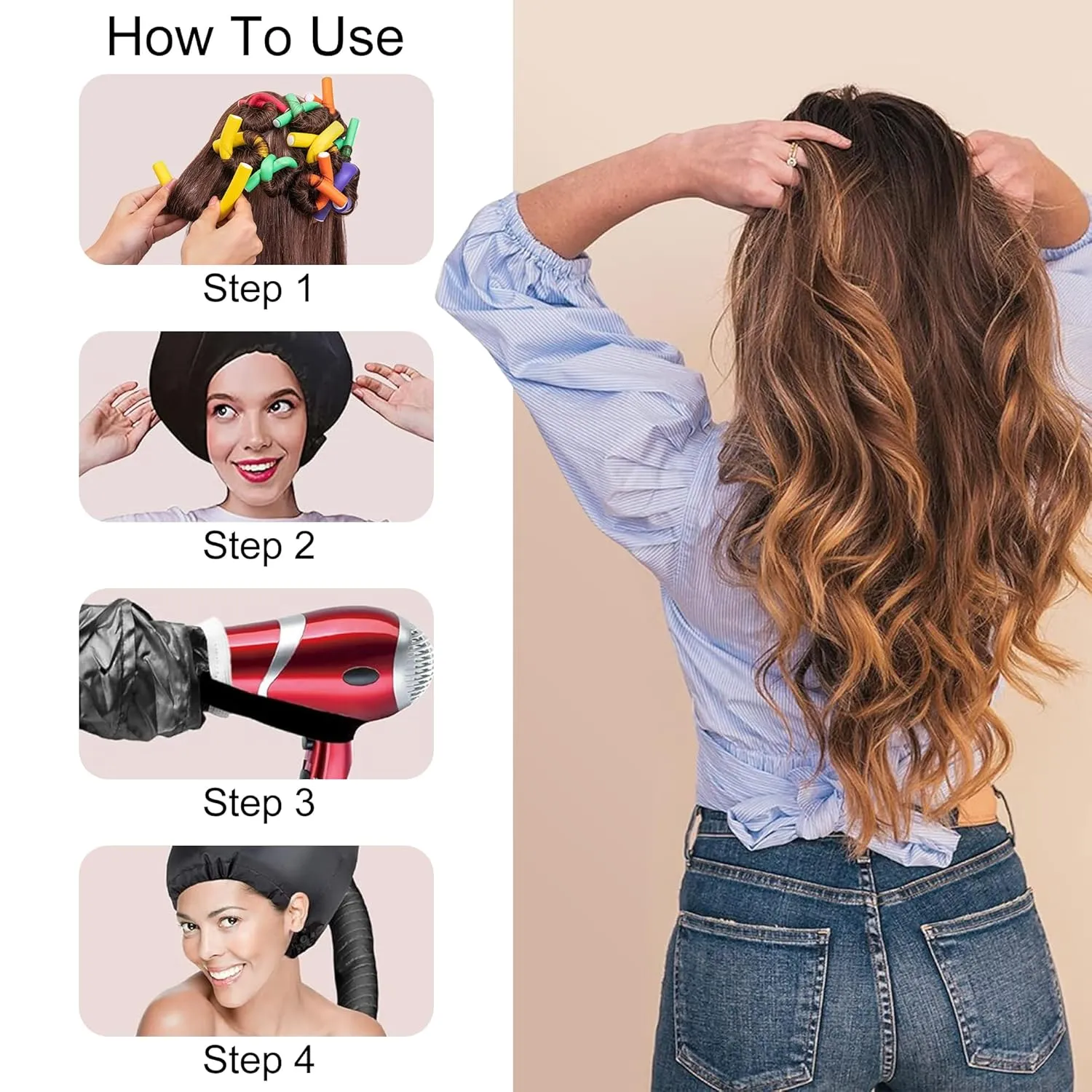42 pcs 7" Flexi Rods,Hair Curlers Rollers Flexible Curling Rods,Heatless Bendy Foam Hair Curls for Long,Medium,Short Hair to Sleep in,with Hair Dryer Bonnet for Quick Shaping(Black)