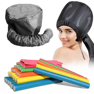 42 pcs 7" Flexi Rods,Hair Curlers Rollers Flexible Curling Rods,Heatless Bendy Foam Hair Curls for Long,Medium,Short Hair to Sleep in,with Hair Dryer Bonnet for Quick Shaping(Black)