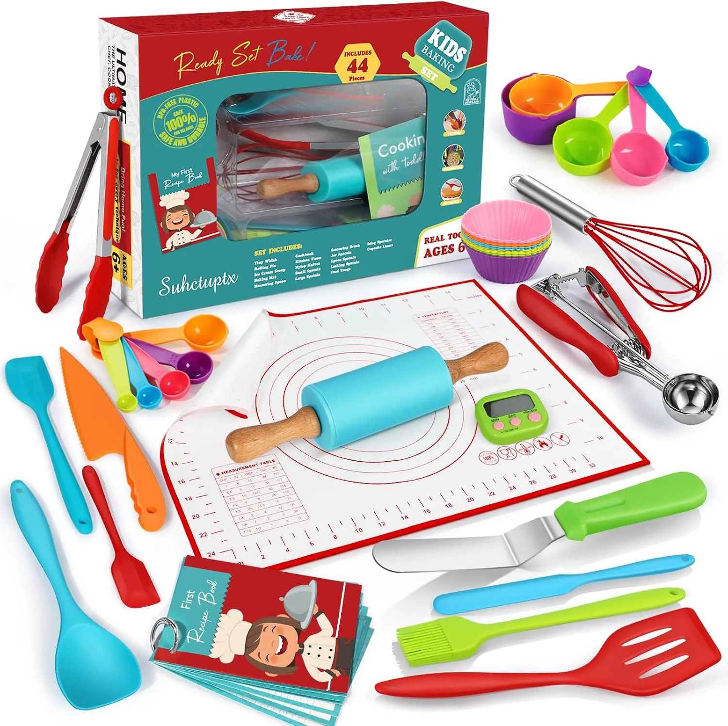 44Pcs Kids Cooking & Baking Set for Real Cooking, Kids Safe Knife & Cooking Tools Utensils with Cookbooks, Toddler Safe Montessori Kitchen Tools Birthday for Girls Boys Ages 6 