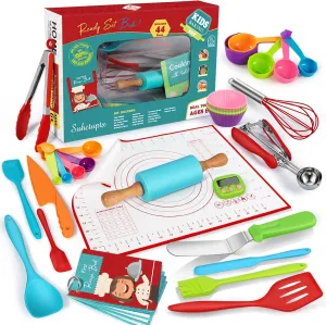 44Pcs Kids Cooking & Baking Set for Real Cooking, Kids Safe Knife & Cooking Tools Utensils with Cookbooks, Toddler Safe Montessori Kitchen Tools Birthday for Girls Boys Ages 6 