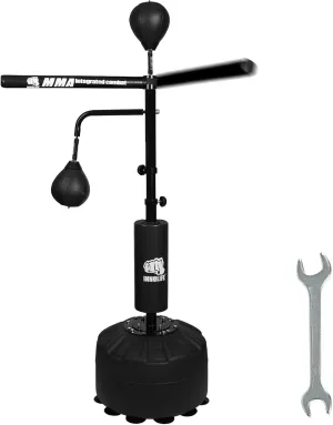 45~82IN Boxing Bar 60L Base Punching Bag Spinning Trainer with Reflex Bar, Adjustable Suitable for Adults & Kids (Black)