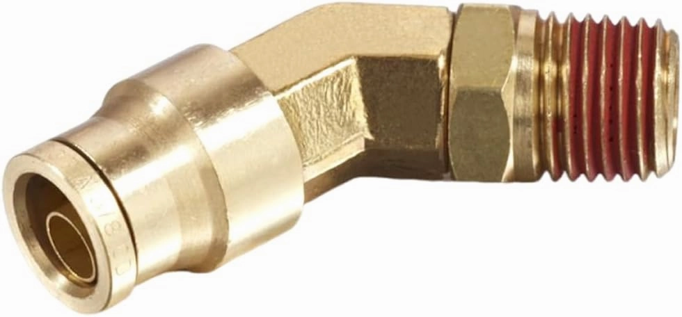45° Swivel Elbow Push-to-Connect Fittings, 5PCS Brass C36000 Male Elbow Connectors for Nylon Tubing in Pneumatic Systems (3/8"OD x 1/2" NPT)