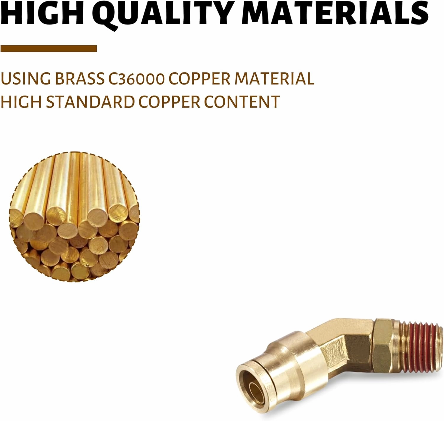 45° Swivel Elbow Push-to-Connect Fittings, 5PCS Brass C36000 Male Elbow Connectors for Nylon Tubing in Pneumatic Systems (3/8"OD x 1/2" NPT)