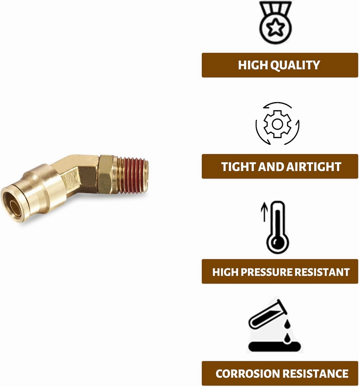 45° Swivel Elbow Push-to-Connect Fittings, 5PCS Brass C36000 Male Elbow Connectors for Nylon Tubing in Pneumatic Systems (3/8"OD x 1/2" NPT)