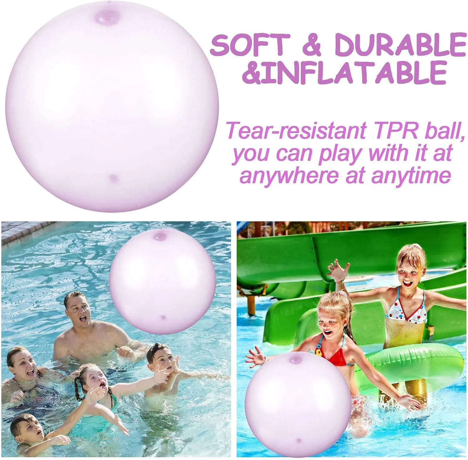 47'' Giant Water Bubble Ball water Filled Bubble Ball Transparent Bubble Balloon Inflatable Funny Toy Ball Inflatable Balls for Outdoor Indoor Play (purple)