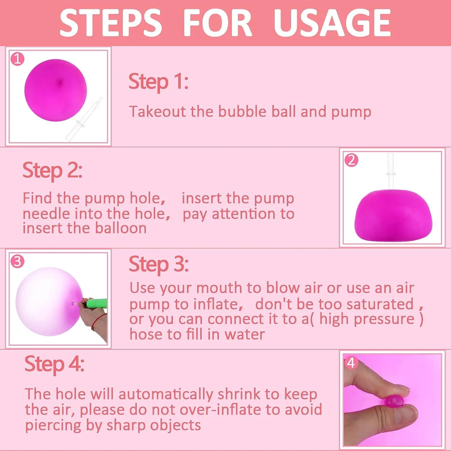 47'' Giant Water Bubble Ball water Filled Bubble Ball Transparent Bubble Balloon Inflatable Funny Toy Ball Inflatable Balls for Outdoor Indoor Play (purple)
