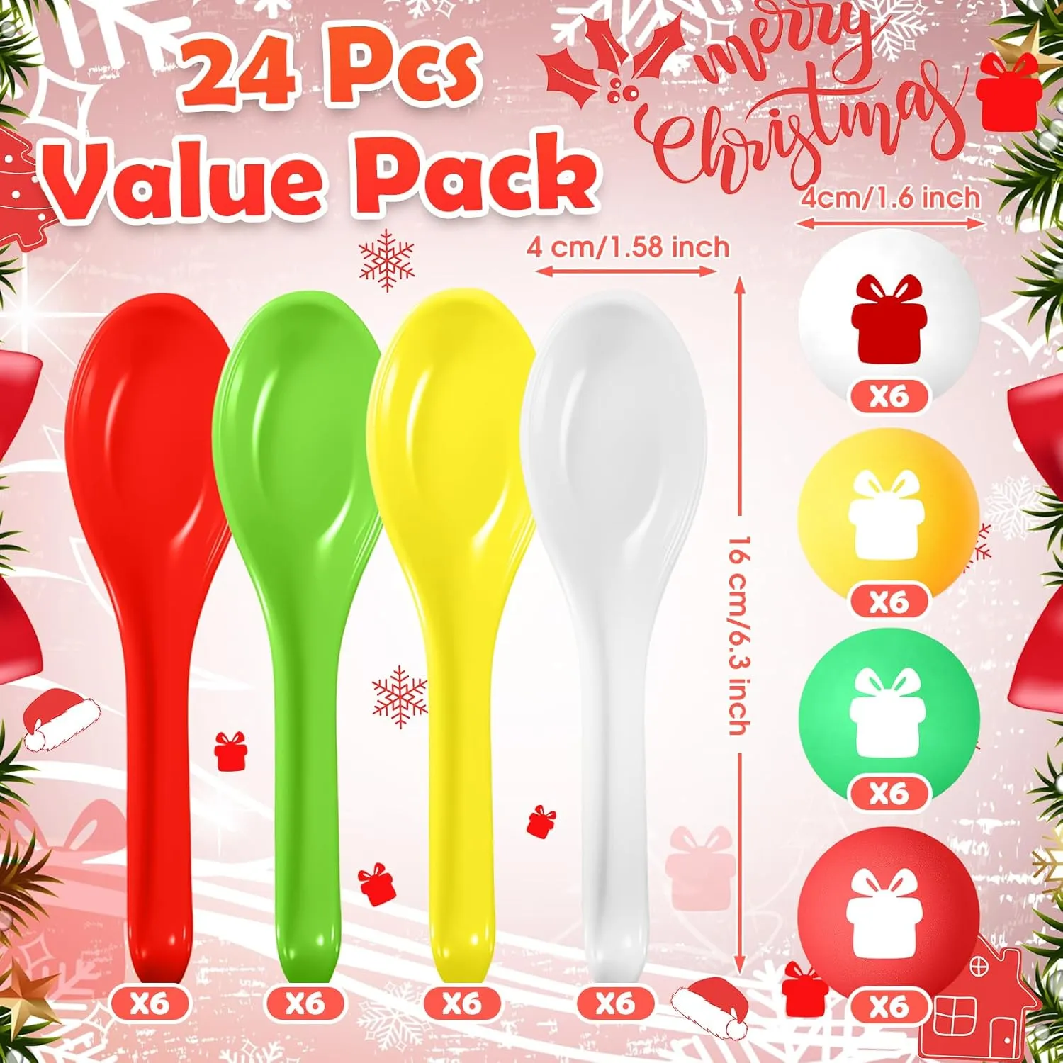 48 Pack Christmas Game Spoon Relay Race Toy Set, Christmas Themed Ball and Spoon Race Game for Indoor Outdoor Decorations Christmas Party Holiday Birthday Supplies Favors(Gift Box)