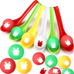 48 Pack Christmas Game Spoon Relay Race Toy Set, Christmas Themed Ball and Spoon Race Game for Indoor Outdoor Decorations Christmas Party Holiday Birthday Supplies Favors(Gift Box)