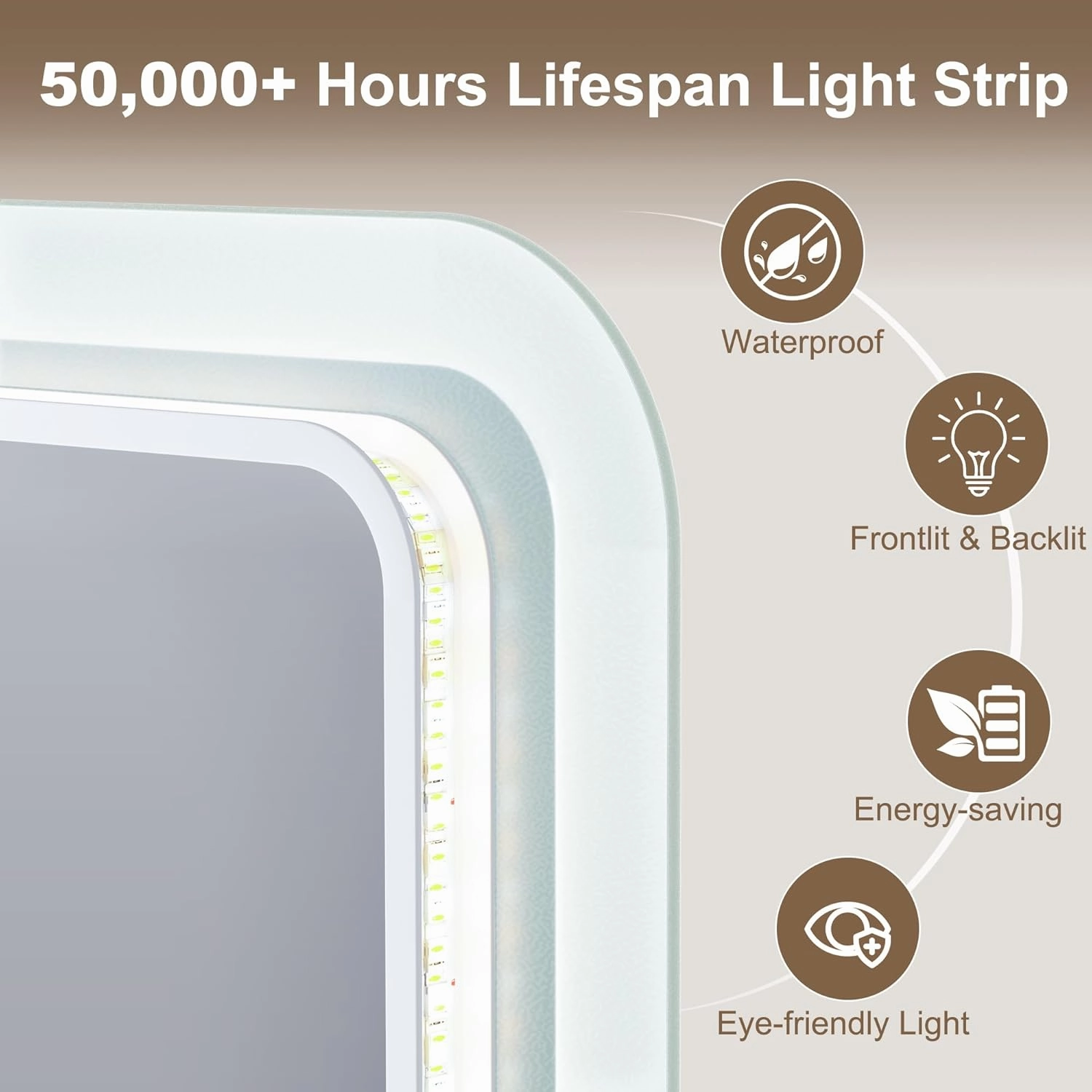 48"x32" LED-Bathroom-Mirror-with-Lights, Wall-Mounted with Bluetooth Speaker, Anti-Fog, 3 Color Temperature, Dimmable Brightness, Waterproof, Tempered Glass, Frontlit & Backlit