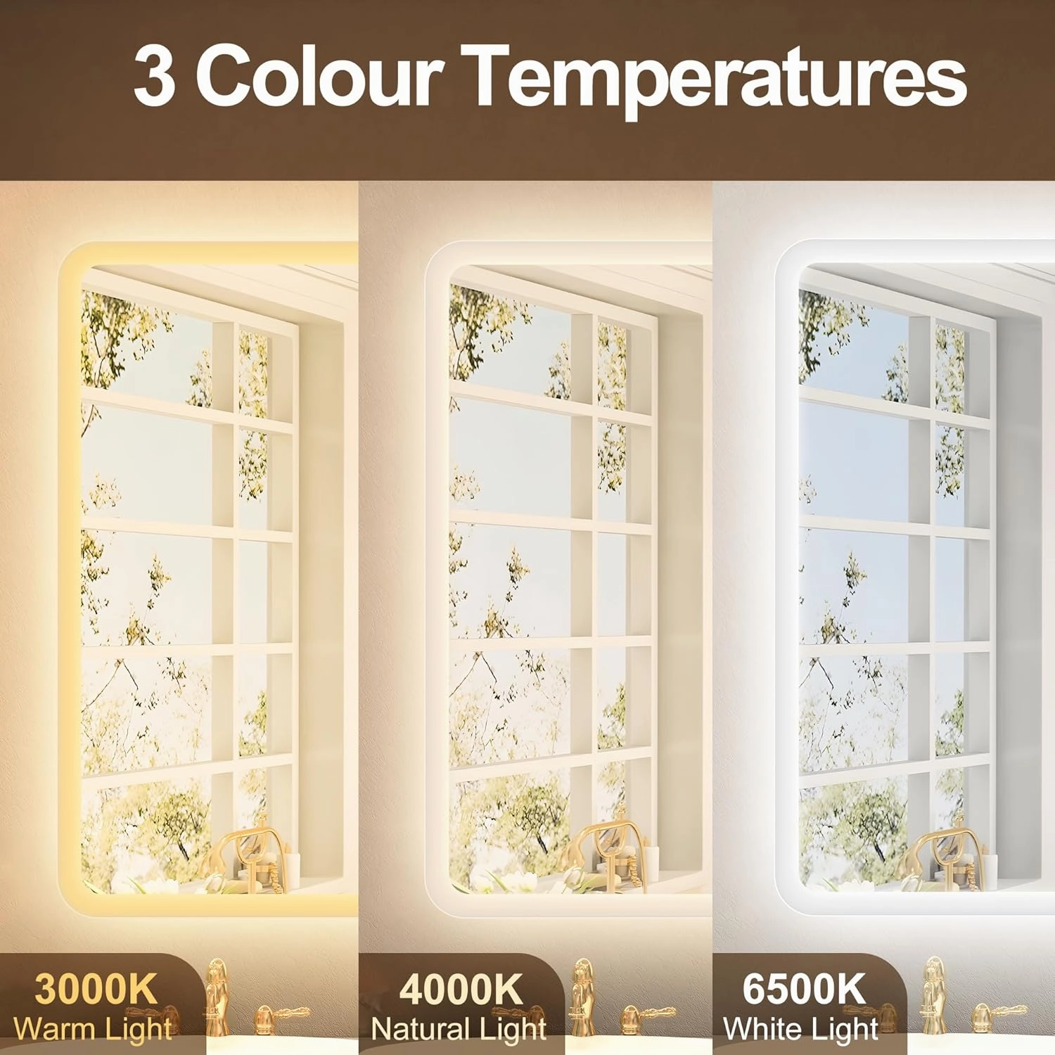 48"x32" LED-Bathroom-Mirror-with-Lights, Wall-Mounted with Bluetooth Speaker, Anti-Fog, 3 Color Temperature, Dimmable Brightness, Waterproof, Tempered Glass, Frontlit & Backlit